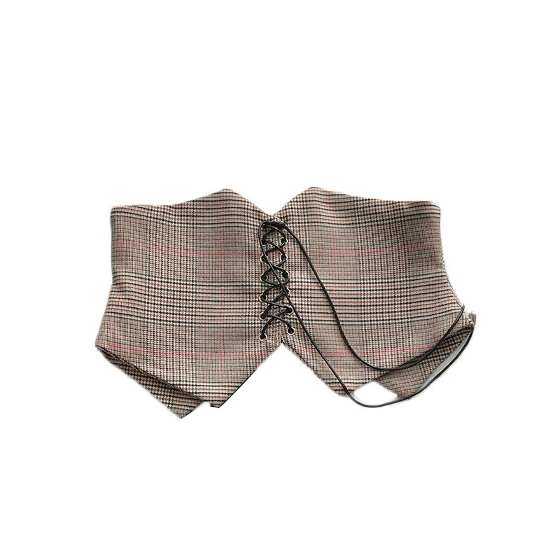 Бандажные широкие ремни для женщин на шнуровке винтажный Модный пояс Однотонный черный и клетчатый хаки рубашка пояс на талию для зимы - Цвет: khaki
