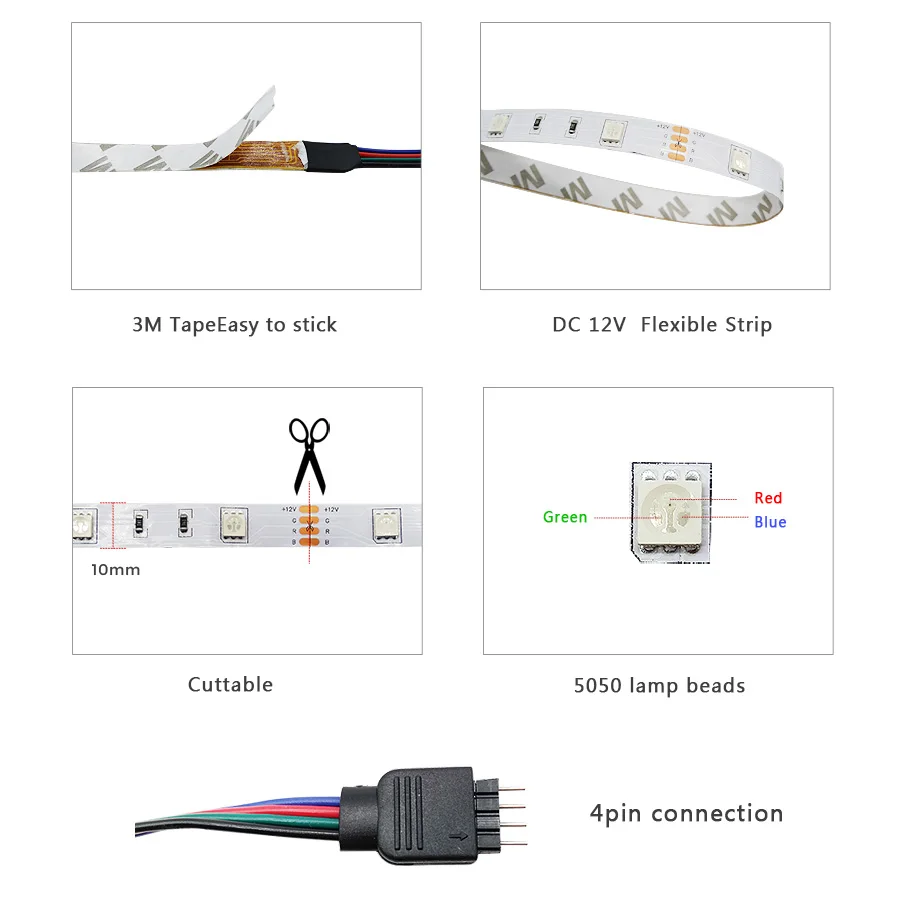 LED Strip Light RGB 5050 2835 Flexible Ribbon Fita Led RGB 5M 10M 15M Light Strip Tape Diode DC 12V+ Remote Control +Adapter