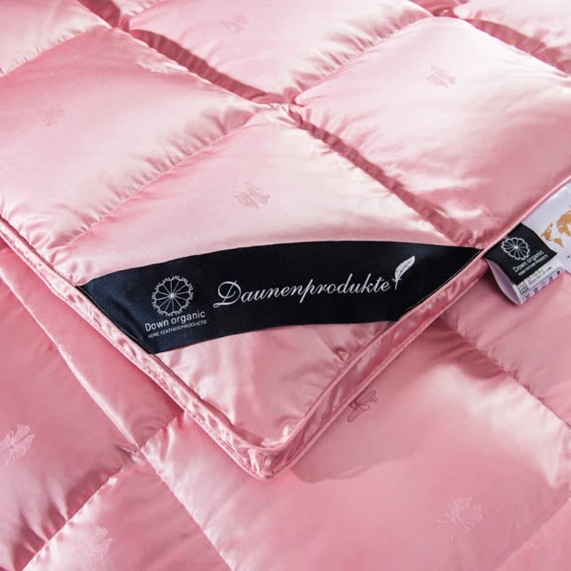 Роскошное розовое стеганое одеяло, плотное зимнее одеяло, шелковое, хлопковое, белое, утиный гусиный пух, наполнитель, королевское одеяло, одеяло