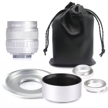 

Silver Fujian 50mm F1.4 CCTV TV camera lens + C-NEX+ lens hood for SONY NEX Mirroless Camera A5300/A6000/A6300/A7/A7II/A9