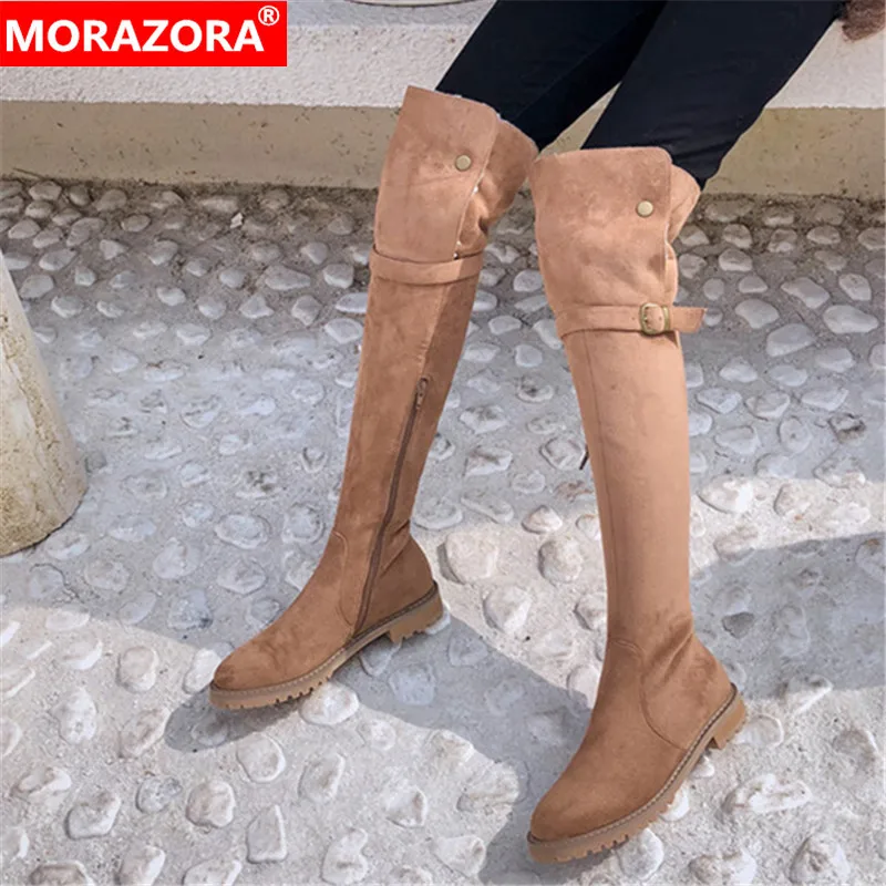 Женские сапоги с пряжкой MORAZORA Черные Сапоги выше колена утепленные зимний сезон