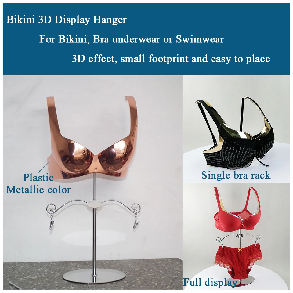 Plastic Hanger for Professional Bikini Underwear Store, Bra Display, Plated Metal Effect, Underwear Show Model, 34B & 34C Size 2