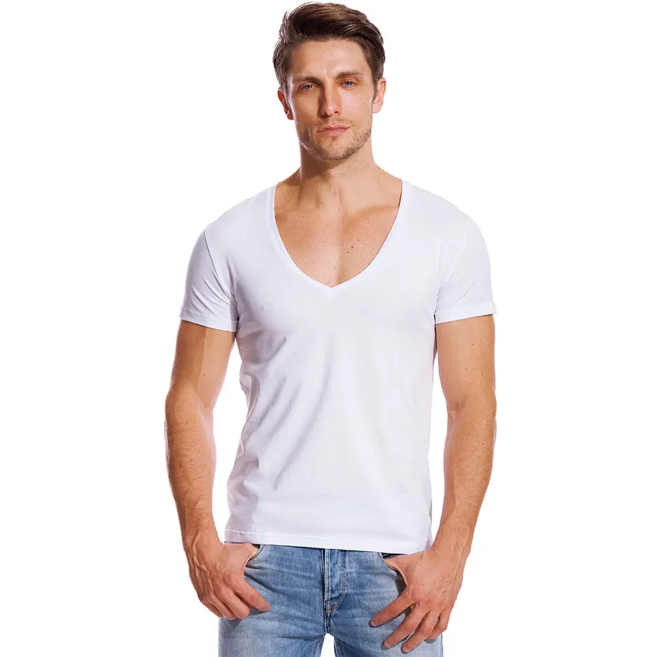 21 цвет, футболка с глубоким v-образным вырезом, Мужская модная компрессионная футболка с коротким рукавом, Мужская облегающая летняя футболка для фитнеса - Цвет: Белый