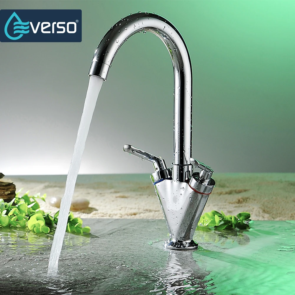 

New Arrival Kitchen Faucet Brass Dual Handle Kitchen Sink Fuacet Deck Mounted Torneira Cozinha Hot and Cold Water Mixer Tap