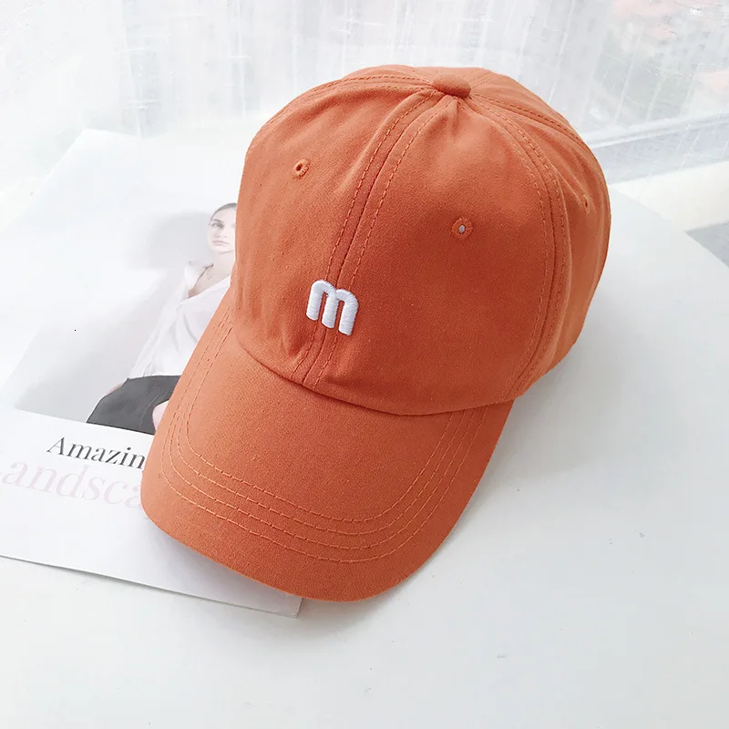 M orange Женская Бейсболка в Корейском стиле M с буквенным принтом, солнцезащитная Кепка, женские гибкие карнизы, шапка с гусиным язычком, однотонная простая Кепка - Color: M orange