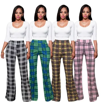 

European and American African national style women's fashion sexy personality lines casual flared trousers in four colors