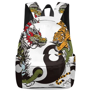 

Fashion Cartoon Backpack Animal Dragon Tiger Tai Chi Bagua Diagram Culture College Students Laptop Backpack Book Bag