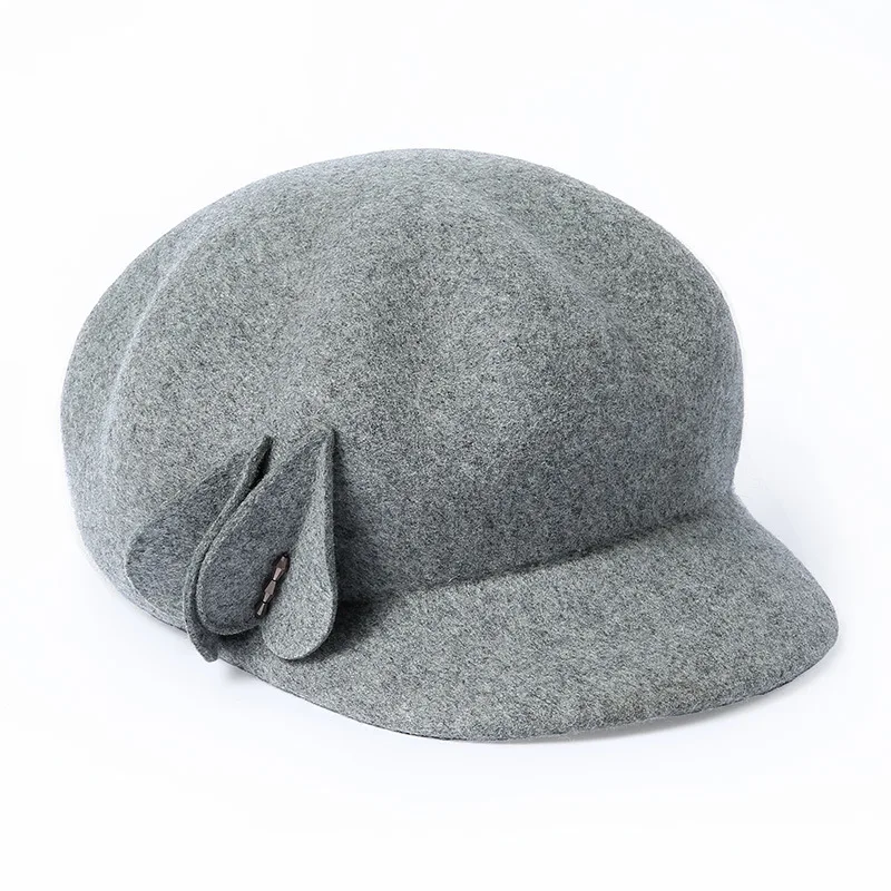 Grey beret FS, простая восьмиугольная шапка для женщин, Осень-зима, шерстяные береты, шапки, одноцветные, Newsboy, женская повседневная шерстяная шапка, шапка художника - Цвет: Grey beret