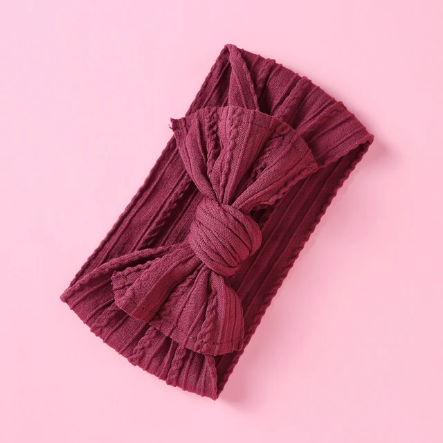 1PCS New Braid Nylon Bow Headbands,Cable Knit Solid Wide Nylon Headbands Turban, Baby Girls Head Wrap Hair Accessories 27 colors A2NSFB-9873-19