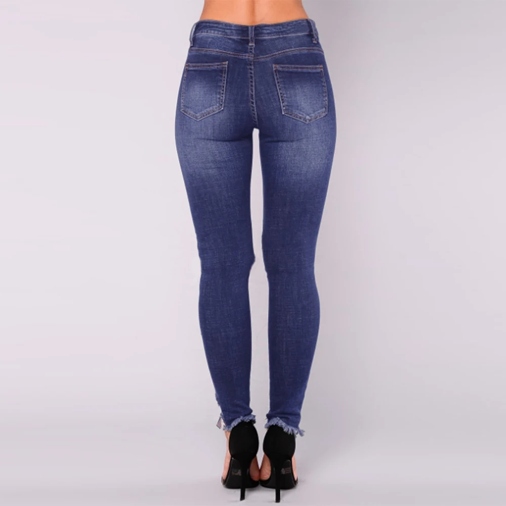 Hole Jeans Long Stretch Pencil Pants  Skinny Destroyed Ripped Hole  Causl Ladies Denim Trousers 3XL Women High Waisted