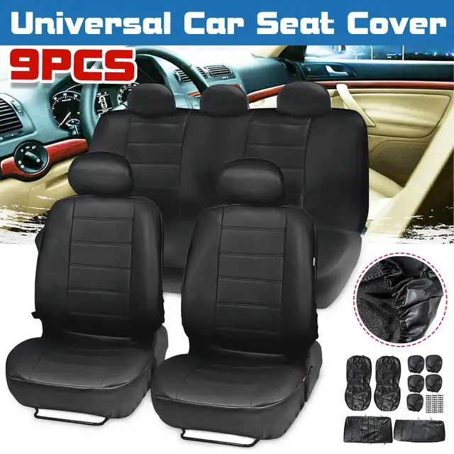 9pccs Car Seat Cover Protector Auto Front Rear PU Leather Breathable Waterproof Winter for 5 Seat Car Vehicle SUV Trunk RV