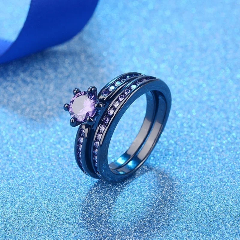 Модное кольцо для влюбленных, Трендовое Радужное вольфрамовое Карбидное мужское кольцо, милое женское фиолетовое циркониевое кольцо, набор колец для свадьбы, подарок для любви