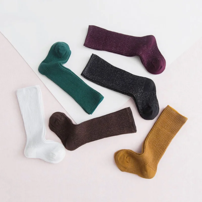 Однотонные носки для малышей Мягкие хлопковые носки для маленьких мальчиков и девочек на осень и зиму От 1 до 3 лет Детские носки до колена Calcetines recien nacido