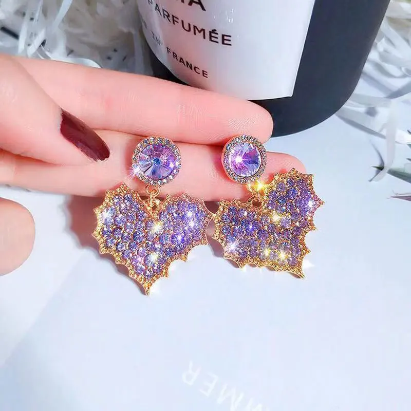 

in Europe and the exaggerated dreamy romantic love purple earrings female temperament joker set auger stud earrings