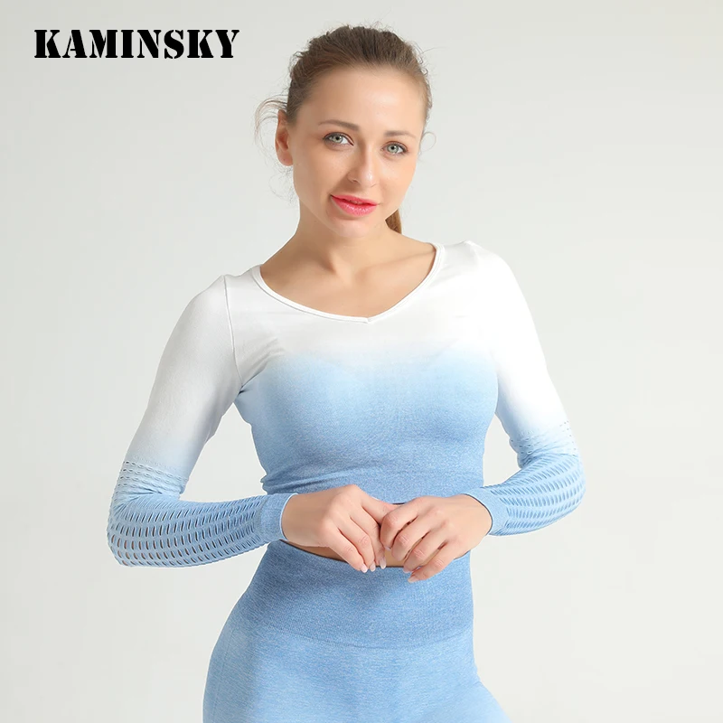 Женский однотонный бесшовный топ Kaminsky с длинным рукавом спортивные рубашки
