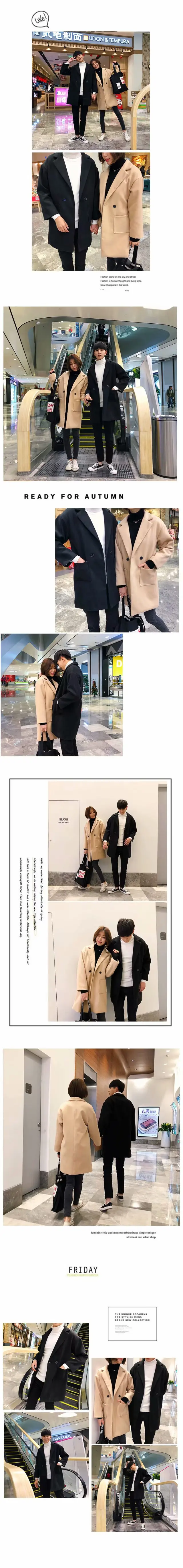Autumn And Winter Men Mid-length Woolen Coat Couples Korean-style Casual Youth Mantle Coat Overcoat Men's