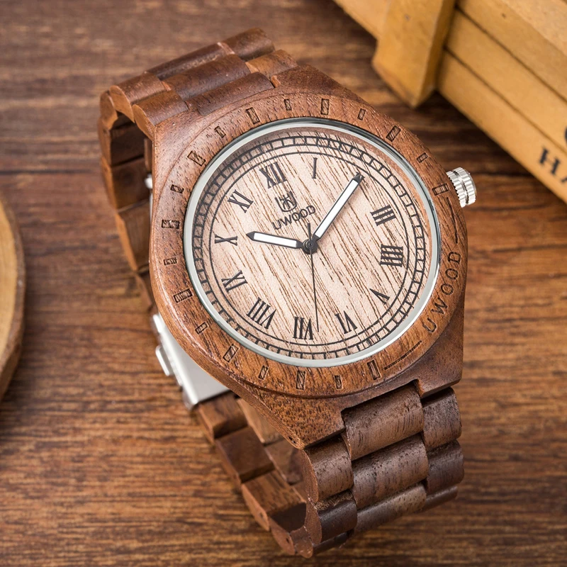 

Uwood Wooden Watch for Men Luxury Vintage Quartz Watch Eco-friendly Natural Men Wooden Watch