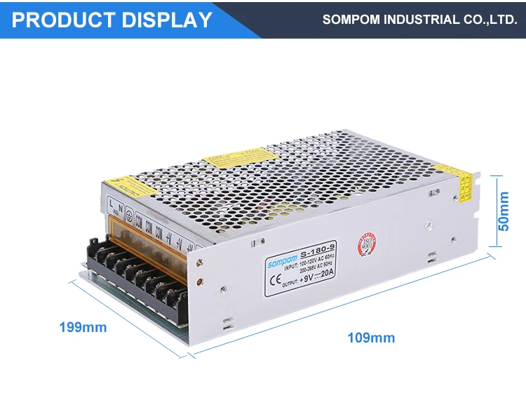 Sompom 110V 220V ac to dc 9v 180w 20a switch mode led power supply
