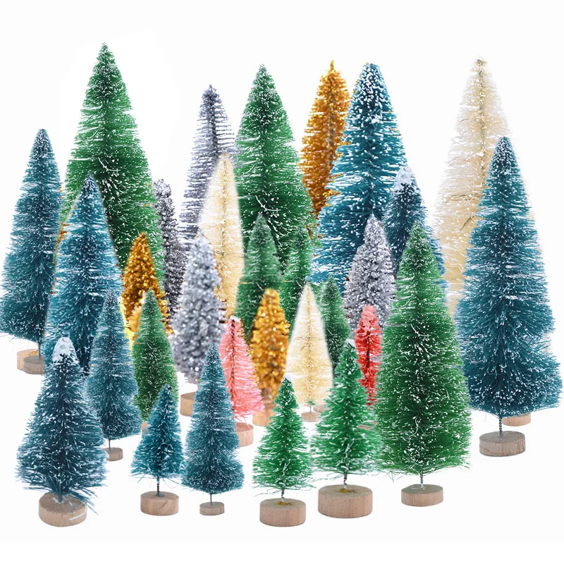 5cm-12.5cm Mini Christmas Tree Gold Green Small Pine Tree Sisal Desktop New Year Xmas Party Ornaments Navidad 5pcs