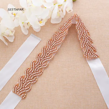 

Rhinestones Flower Bridal Sash Diamond Wedding Belts Rose Gold Crystal Bridal Belt For Wedding Accessories Belt J200RG