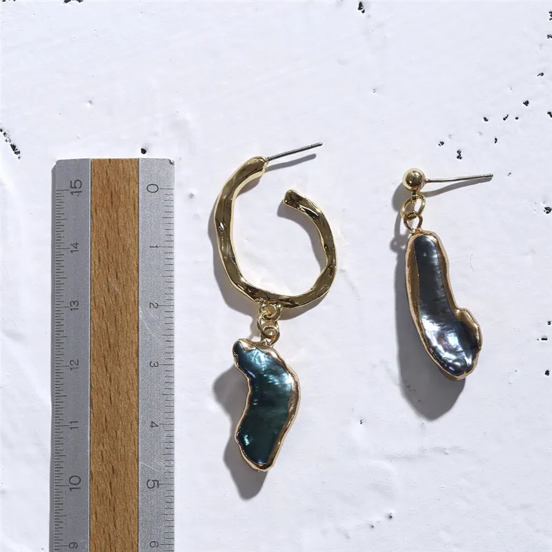 AOMU модные золотые металлические Асимметричные изогнутые темно синий камень