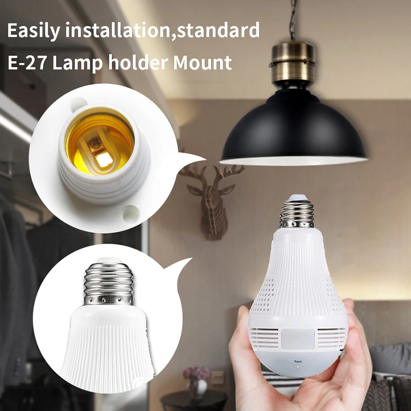 360 Security Wireless Camera Wifi 1080P Panoramic Home Security Fisheye Bulb Lamp HD IP Camera Two Ways Audio