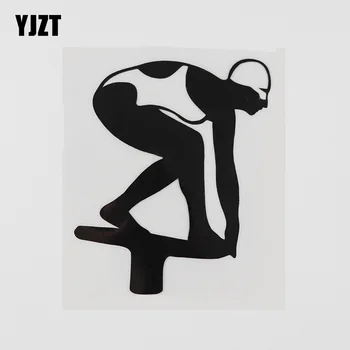 

YJZT 10.2CMX12.1CM Female Swim Race on Platform Cap Decal Vinyl Car Sticker Black/Silver 8A-0849