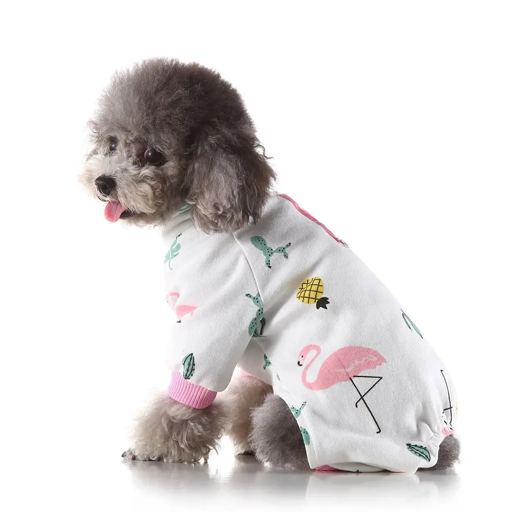 Маленький щенок девочка наряды мягкие спальные комбинезоны хлопок Pet PajamasClothes с ногами комбинезон фрукты печатных собачка