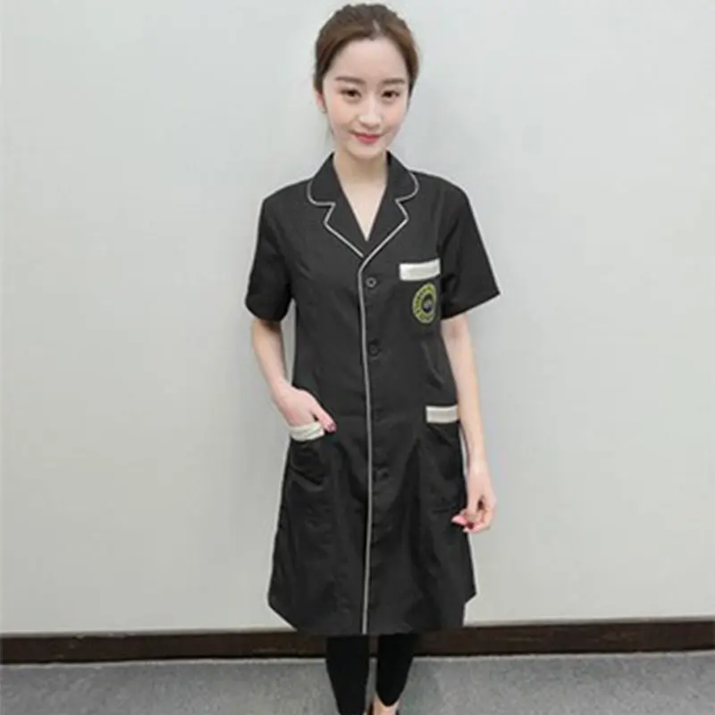 Korean ladies Slim black coat laboratory Robe science lab coat beauty salonSlim Beautician Work clothes Beauty uniforms