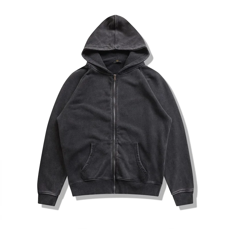 Толстовка с капюшоном qoolxcwear Мужская черная плотная серая уличная одежда брендовая одежда однотонная Повседневная свободная толстовка на молнии качественный хлопковый топ 2606 - Цвет: dark grey