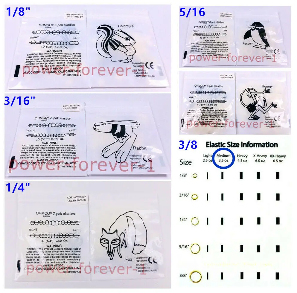 1000Pis ORMCO Zoo Elastics Bands Dental Zpak Elastic Bands 3.5OZ Orthodontic Pack Yellow 1/8 3/