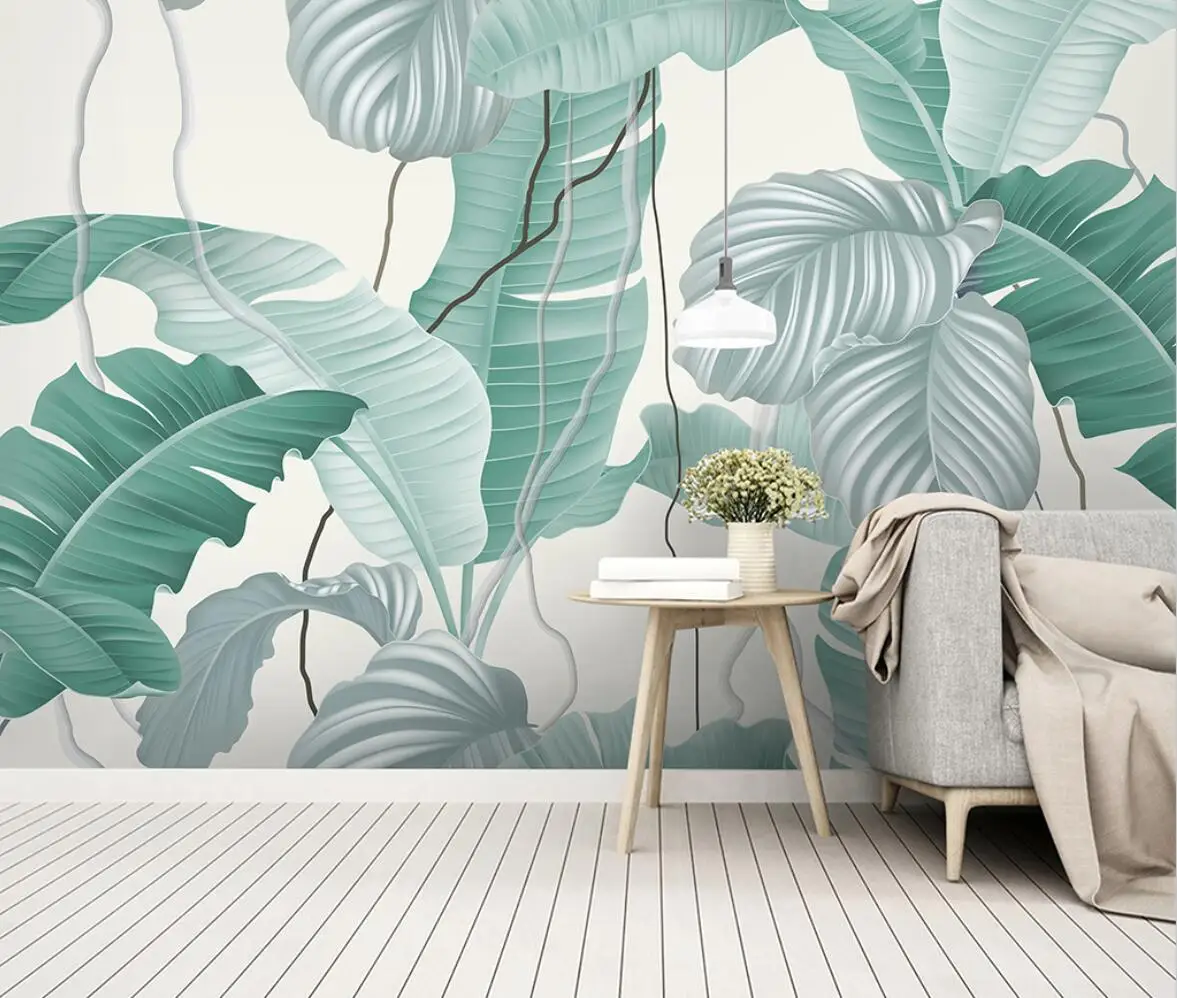 

Custom Wallpaper Large Plants Forest Flowers Birds Animal Background Wall Painting Banana Leaf 3d wallpaper