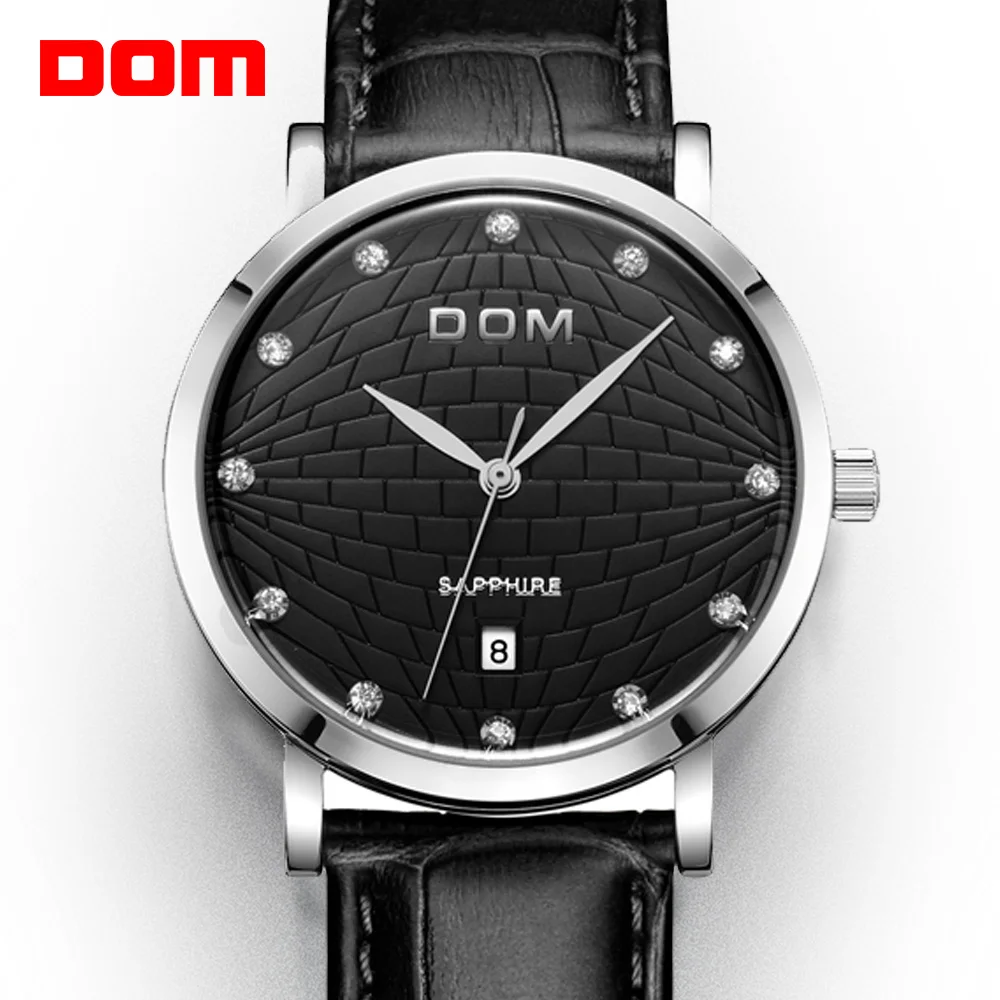 Часы DOM Мужские кварцевые в деловом стиле люксовые модные наручные с сапфировым
