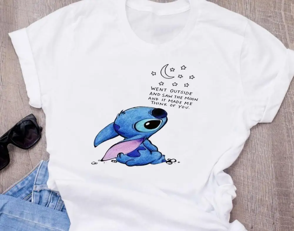 Женская модная футболка с милым рисунком из мультфильма Disneys Lilo Stitch Harajuku Kawaii Футболка с принтом милые повседневные топы - Цвет: T-shirt