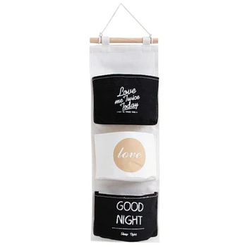 

Nordic Simplicity Hanging Storage Bag Black White Pattern Home Storage Bag 3 Pockets Wall Mounted Wardrobe Hang Bag Wall Pouch C