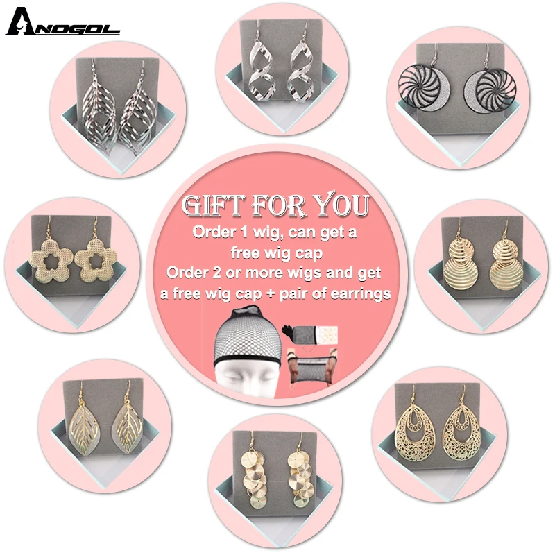 ANOGOL Orange Synthetic Lace Front Wigs Natural Long Silky Straight Red Wig High Temperature Fiber For White Women