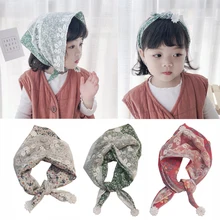 Детские кружевные шарфы для маленьких девочек, треугольный шарф с цветочным принтом, шейный платок, головной платок