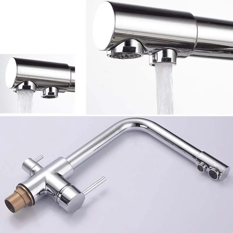3 Way Kitchen Taps, Drinking Water, Hot and Cold Water 2 Handle Swivel Spout Water Filter Kitchen Sink Taps Mixer Faucet
