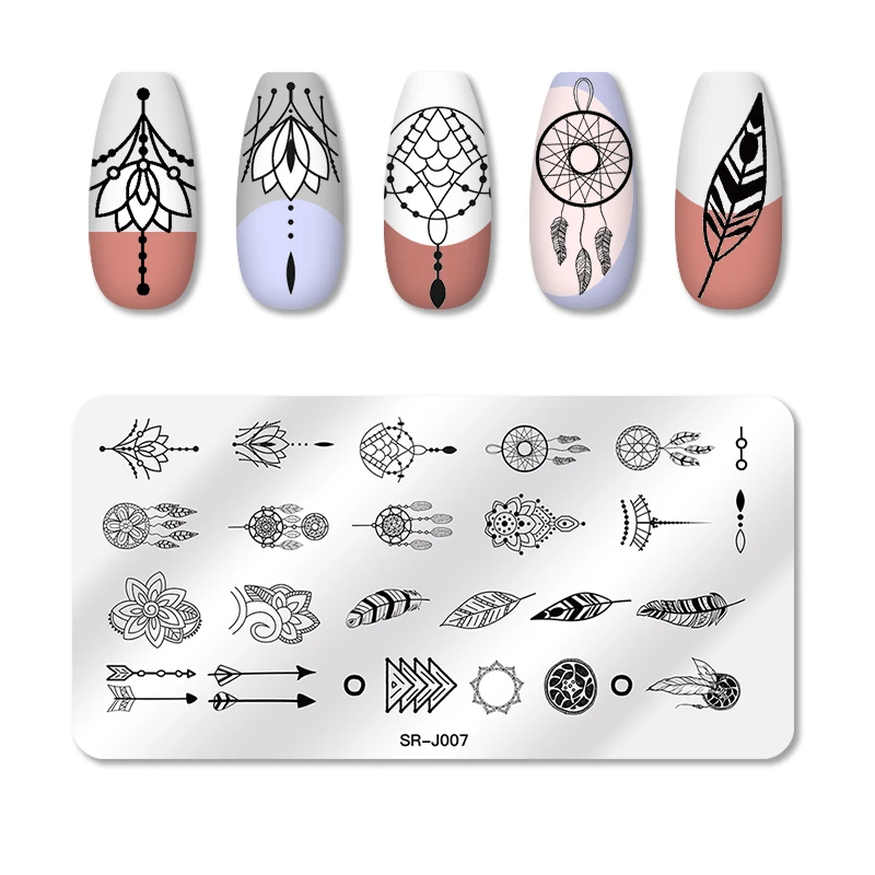 1pcs Rectangle Nail Stamping Plates Feather Dream Catcher Striped Line Flower Pattern Design Nail Plate Stencil Stainless Steel Nail Art Templates Aliexpress