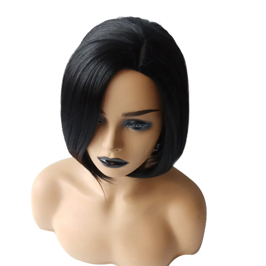 

Beauty On Line Short Bob Wig Natural Black Straight Heat Resistant Hair Synthetic Cosplay Wigs for Women Middle Part