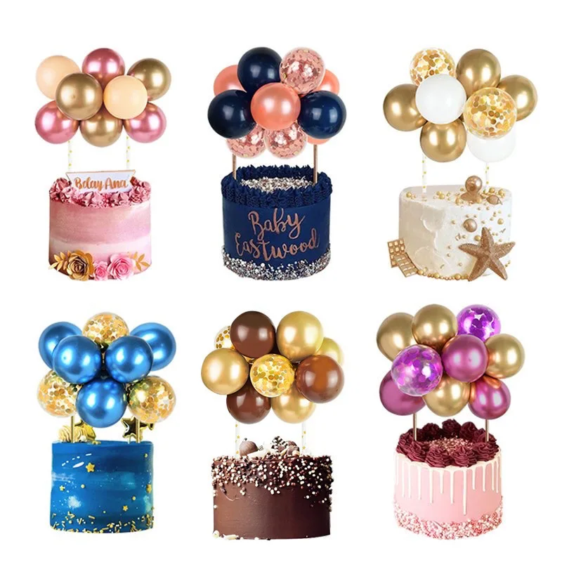 1set Metal Balloon Cake Topper Confetti Balloon Birthday Party Dessert cake Decoration Baby Shower Wedding Decor Home supplies