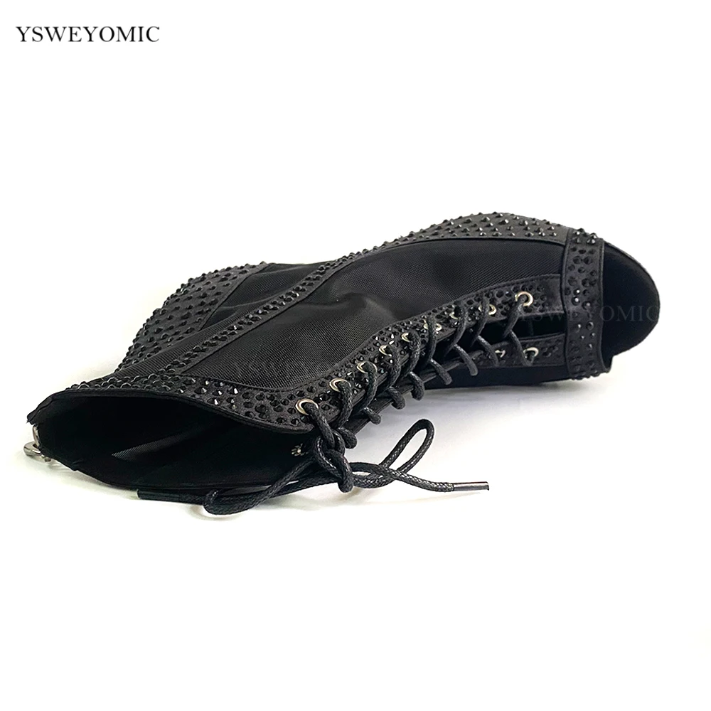 Rhinestones Dance Booties Suede Outsole 5cm 10cm Customized Bachata Salsa Latin Dance Shoes Outdoor Indoor