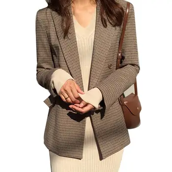 

Vintage Double Breasted Lapel Collar Womens Blazer Jackets with Pockets Retro Clothing High Quality Blazers
