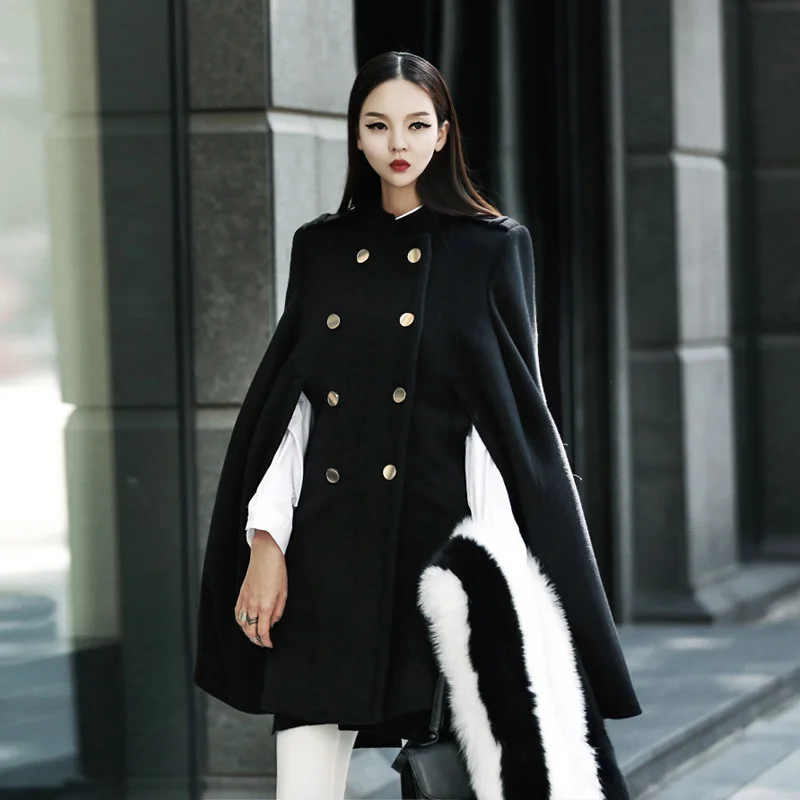 

2019 Winter New Style South Korea Cloak Woolen Jacket Women's Shawl Mid-length Loose Thick-Style Overcoat