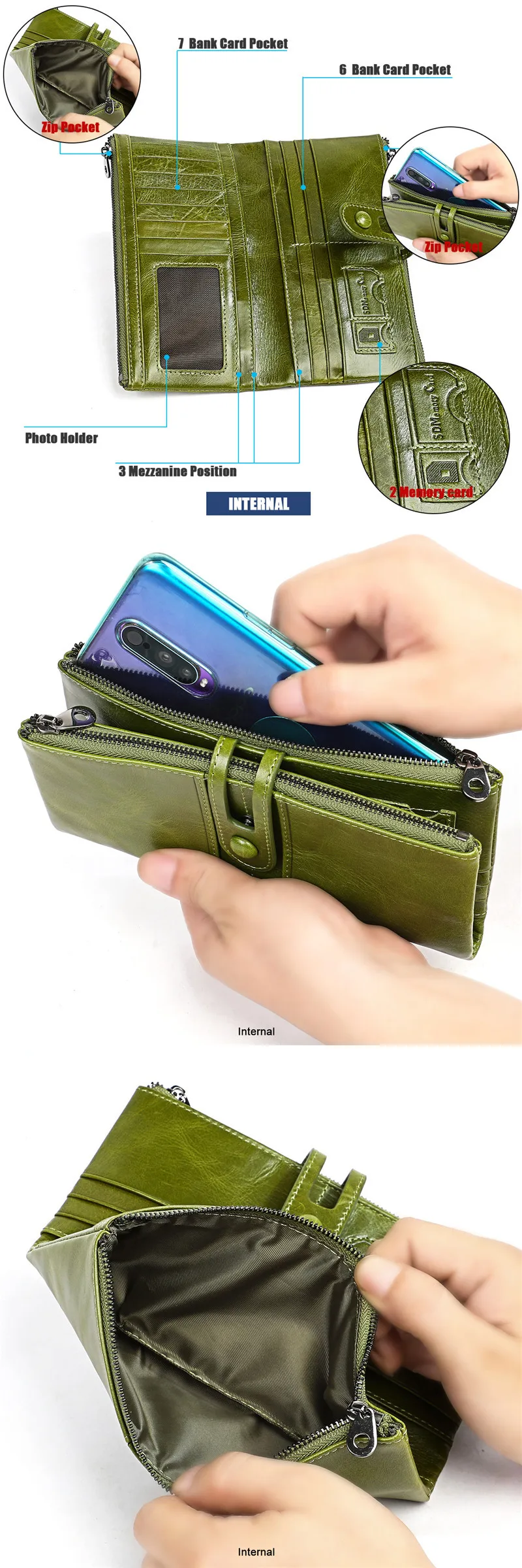 Высокое качество коровья кожа RFID кошелек женский застежка молния кошельки натуральная кожа женский кошелек длинный женский s Дамский клатч кошельки