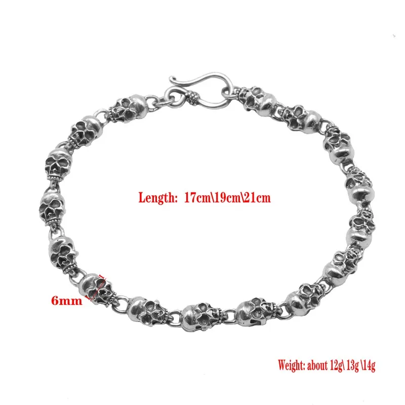 BOCAI S925 Sterling Silver Bracelet for Men and Women 2022 New Retro Personality Skull Hand String Pure Argentum Punk Jewelry