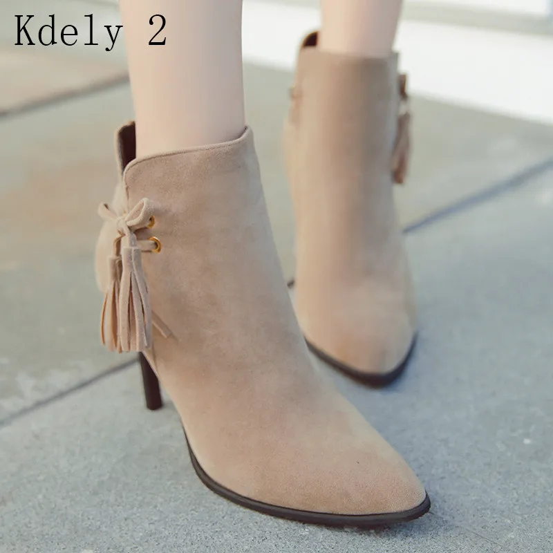 

New Fashion Autumn Leather Boots Women Ankle Boots Casual tassels Zip High Heels Martin Boots Shoes Drop Shipping