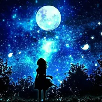 

5D Diamond Painting Cross Stitch Full Drill Home Decor Gift,Moon Girl 12x16in