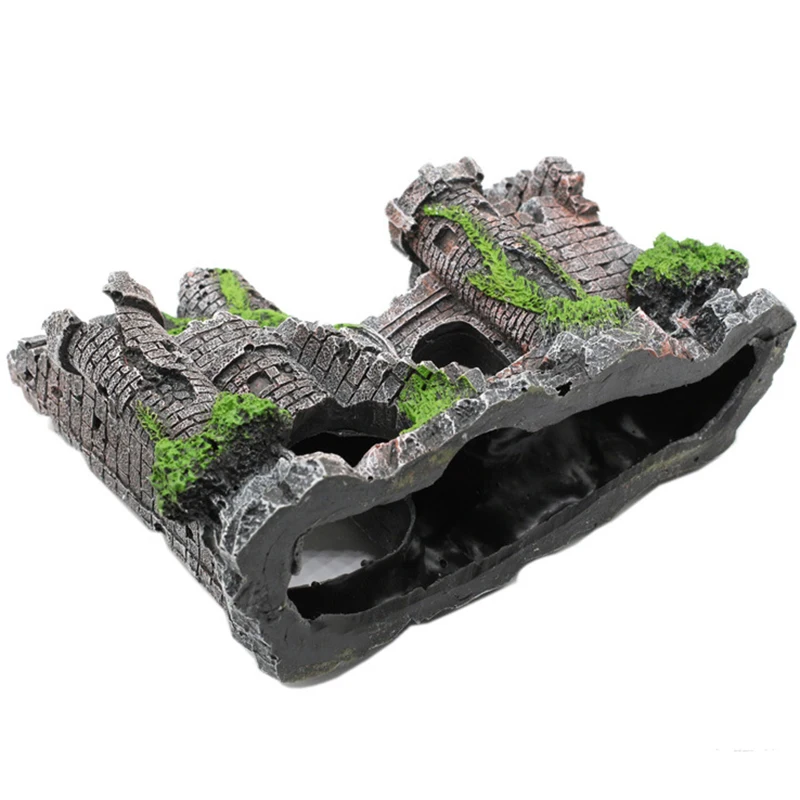 Skup Żywica sztuczne ryby dekoracje zbiornika starożytny zamek krajobrazu do akwarium Rock Cave dekoracja budynek akwarium Accessorie