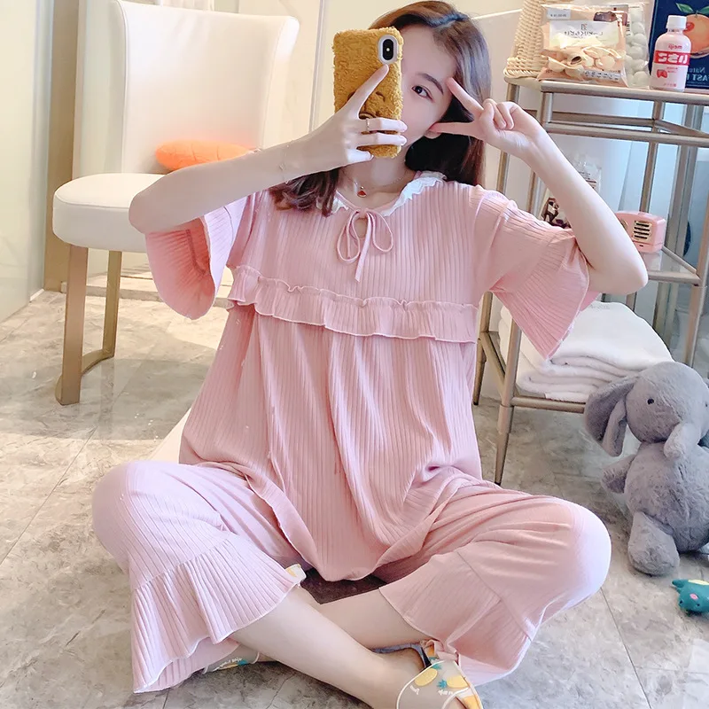 Sweet Thin Cotton Maternity Nursing Sleepwear Suits Summer Breastfeeding Pajamas For Pregnant Women Pregnancy Feeding Nightwear | Мать и